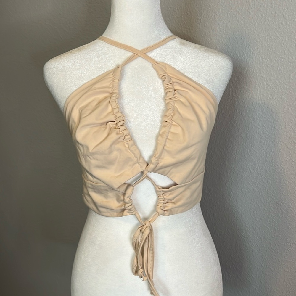 Princess Polly Tie Front Cropped Halter Top Size 10